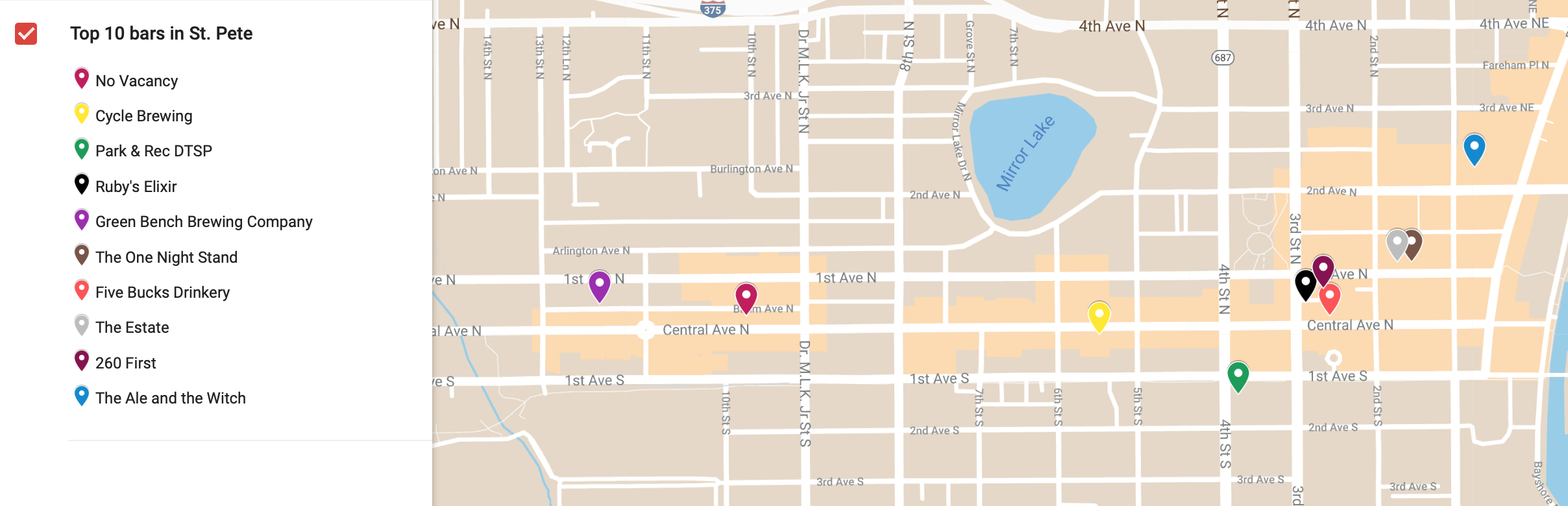 Top Ten Bar location map